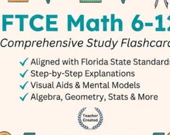 FTCE Elementary Education 6-12 Cartes d'étude de mathématiques | Fiches d'algèbre, de géométrie et de probabilités