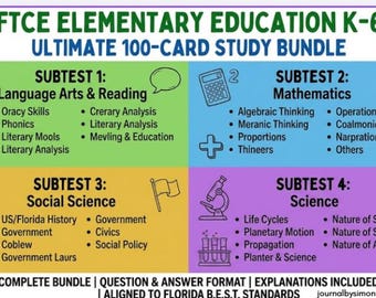 FTCE Elementary Education K-6: Ultimate 122 Card Study Bundle mis à jour