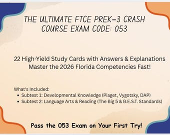FTCE PreK-3 Subtests 1 & 2 Examen 053 Cartes d'étude | Certification d'enseignant de Floride (téléchargement numérique)