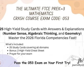 Schede di studio di matematica FTCE per la scuola dell'infanzia e primaria (classi PreK-3) / Preparazione all'esame di certificazione per insegnanti della Florida 053 (download digitale)
