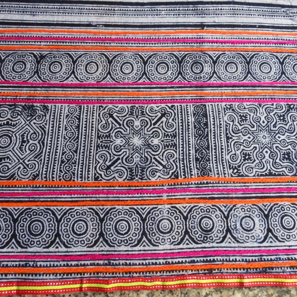 Handwoven cotton Vintage fabrics,  Indigo Blue, Hmong, Table runner- from Thailand