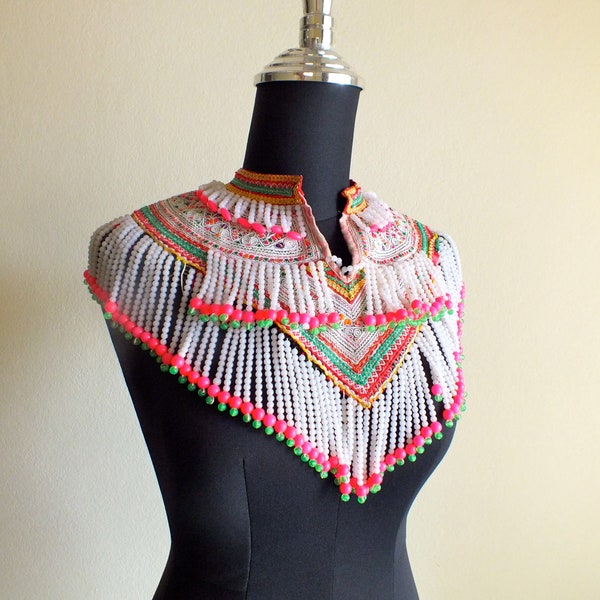 Vintage Hmong shirt  collar Handmade Fabric, handmade tapestry and textiles, hill tribal fabrics