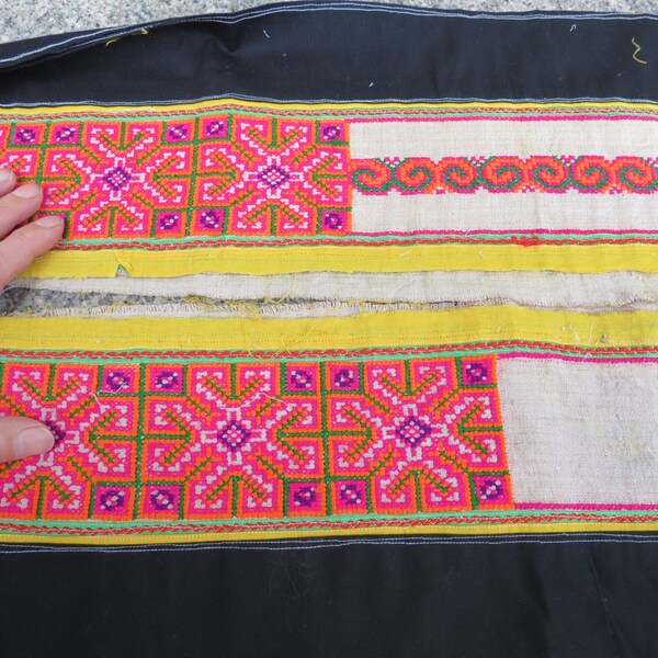 Vintage Hmong Fabric, handmade cross stitch hemp,fabric- textiles,-hill tribal fabric