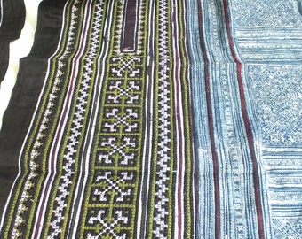 Hmong Fabric,Hmong Batik,Handwoven cotton Vintage fabrics,Indigo Blue, Hmong, Fabric and textiles, Table runner- Hmong, Hemp