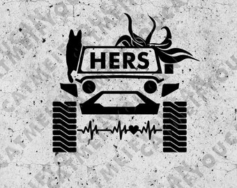 Hers decal for off-road vehicle with heartbeat line and German shepherd dog