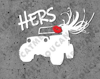 Hers decal, vinyl sticker for off-road girl, windy hair, custom designed sticker for vehicle