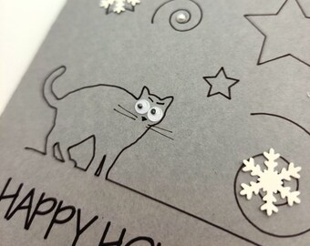 Happy Holidays cute grey card with envelope