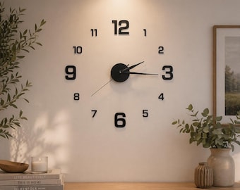 Orologio da parete fai da te senza cornice, moderno e silenzioso, grande adesivo da parete, minimalista, per soggiorno, ufficio e arredamento casa.