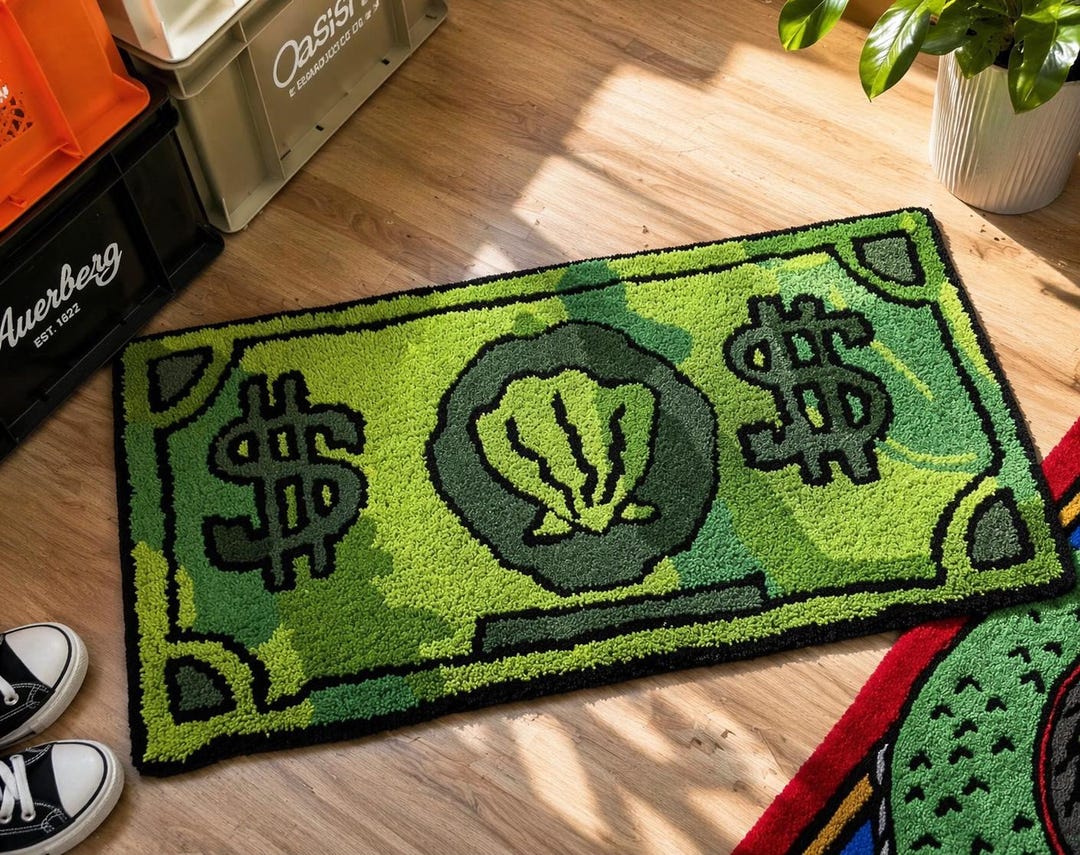 Money Rug Dollar Bill Tufted Carpet Green Cash Floor Mat Aesthetic Room ...