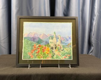 Schloss Neuschwanstein | Original-Aquarell von Darlene G. Schirm | Gerahmtes Gemälde (16 x 20 Zoll)