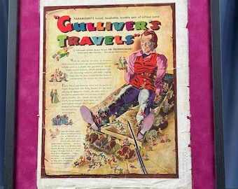 Original 1939 Gulliver's Travels Movie Ad, Life Magazine Christmas Issue, Framed | Max Fleischer Paramount Animation | Vintage Film Promo