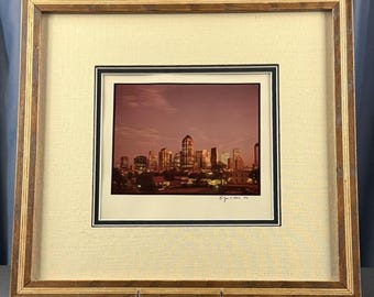 Joe C. Aker hand signed 1984 Dallas Skyline Photograph, Historic State-Thomas View, Framed