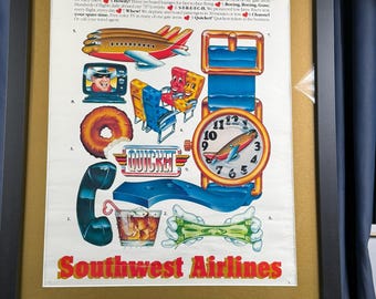 Rare Southwest Airlines "Love That Spirit!" Poster c. 1979 — Framed Original Corporate Promo, Lovejet Era, Mint