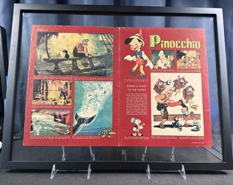 1939 Pinocchio Centerfold Advertisement Framed 24x18 | Original Disney Pre-Release Promotion | Christmas Day 1939