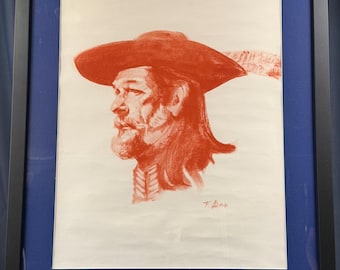Frank Szasz George Armstrong Custer Lithograph, Vintage Western Portrait Framed Art, Framed 24x30
