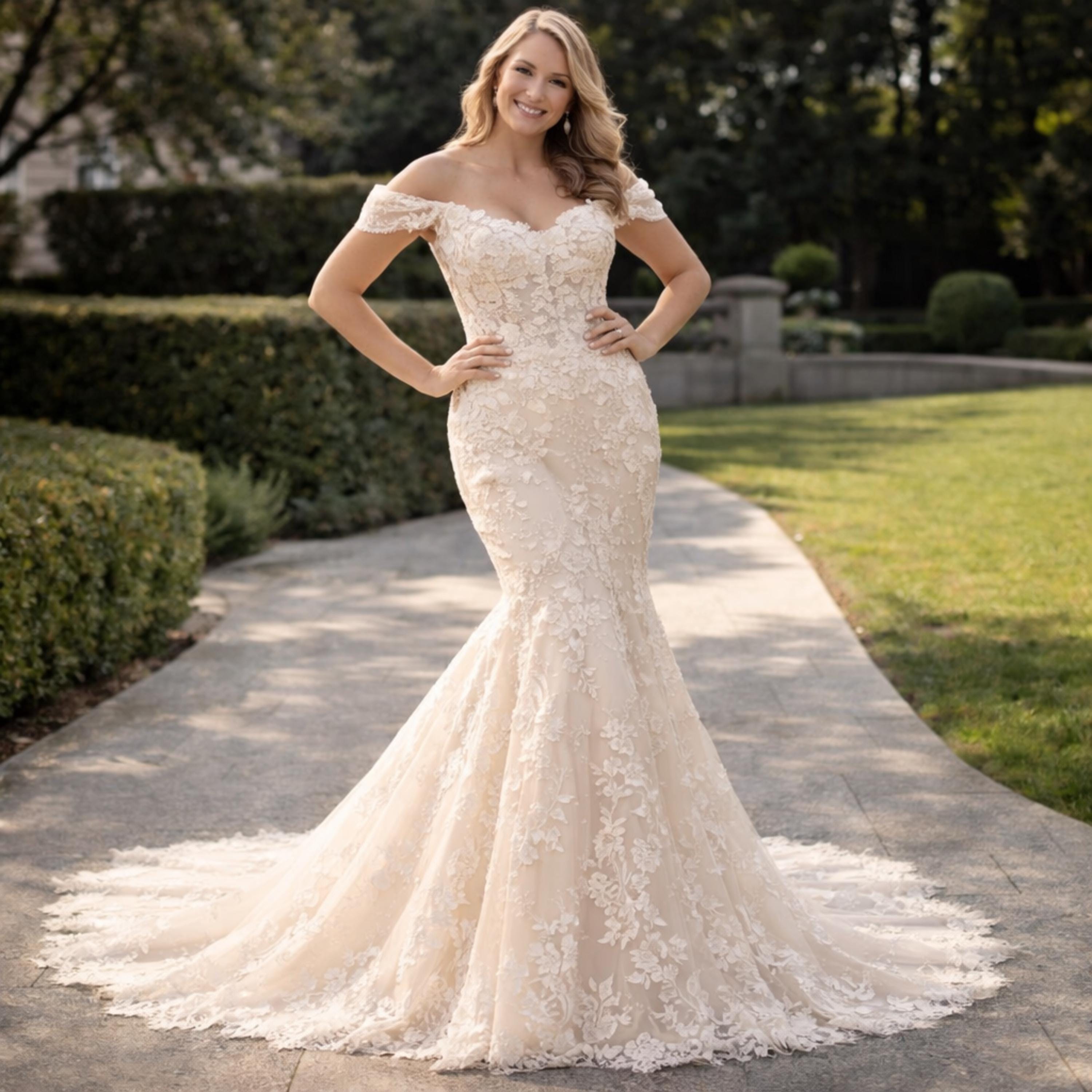 fitted lace wedding dress COCOMELODY Trumpet-Mermaid Court Train Lace Tulle Boho Wedding Dress CW3540, 45 Days / As Picture:Ivory/Nude / US2-UK4-EUR32