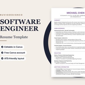 Software Engineer Resume Template for Canva, Developer CV, Tech Resume, Programmer Resume, ATS Friendly