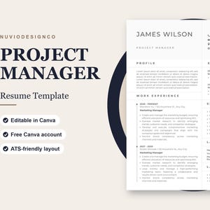 Cv-sjabloon voor projectmanagers (Canva), cv voor programmamanagers, PMP-cv, ATS-vriendelijk