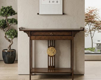 Solid Bamboo Console Table | Asian Zen Two-Tier Entryway Hallway Sofa Table