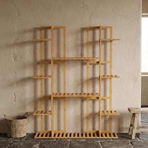 Soporte para plantas de bambú de 7 niveles / Estantería grande multinivel para flores de interior y exterior / Estante esquinero para plantas de sala de estar, balcón y jardín.