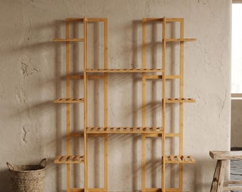 Soporte para plantas de bambú de 7 niveles / Estantería grande multinivel para flores de interior y exterior / Estante esquinero para plantas de sala de estar, balcón y jardín.