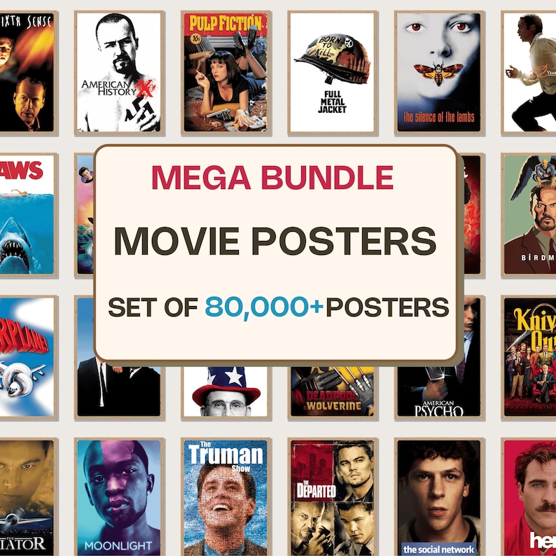80,000+ Movie Poster Collection | Classic & Iconic Film Prints | Home Theater Wall Art Bundle | Cinema Posters | DigitalDownload image 1