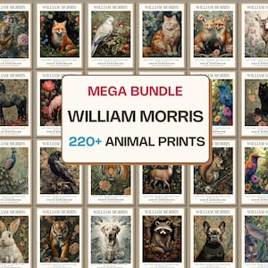 Más de 220 láminas de animales de William Morris | Paquete de arte mural botánico vintage | Conjunto de carteles para exposiciones de artes y oficios | Descarga digital