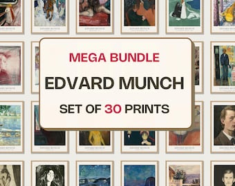 Set van 30 prints van Edvard Munch | De Schreeuw & Expressionistische kunst | Galeriewandcollectie | Tentoonstellingsposterbundel | Digitale download