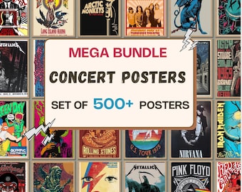 Concert Posters Collection - Set of 500+ Music Posters, Digital Vintage Band Posters Downloads, Classic Rock Posters Bundle
