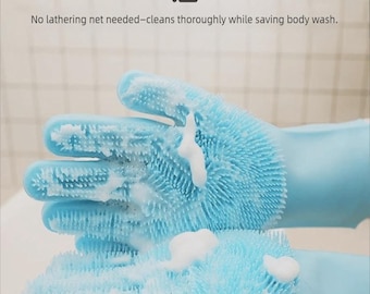 Pet Grooming Gloves – Heat Resistant Silicone Bathing Gloves for Dogs & Cats, 5 Finger Design