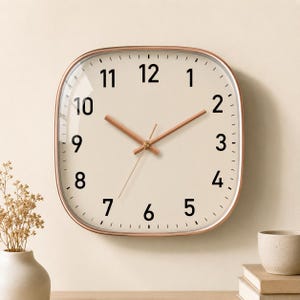 Square Wall Clock, Modern Quartz , Minimalist , Beige Wall Clock, Battery Powered Analog Clock for Living Room Kitchen Office, 8 10 12 Inch