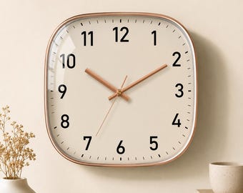 Square Wall Clock, Modern Quartz , Minimalist , Beige Wall Clock, Battery Powered Analog Clock for Living Room Kitchen Office, 8 10 12 Inch