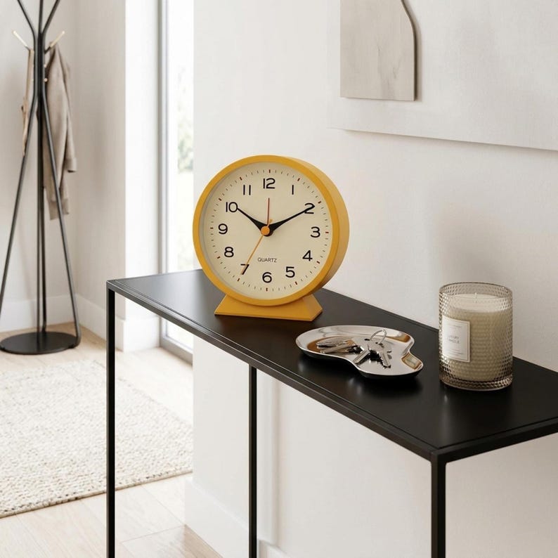 Silent Analog Alarm Clock Retro Bedside Desk Clock Vintage Small Nightstand Table Clock with Night Light for Bedroom Decor image 3