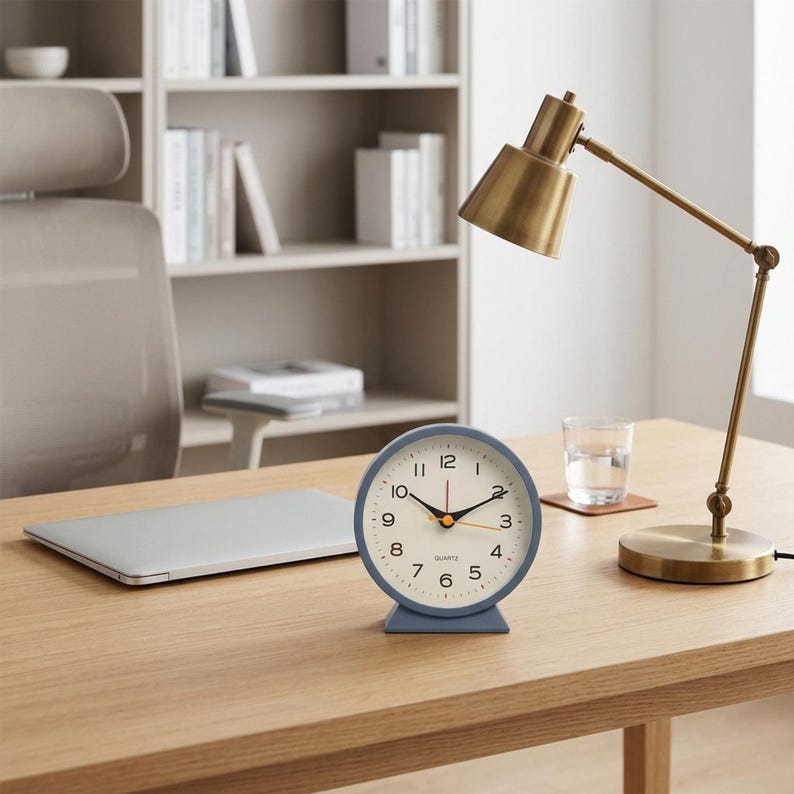 Silent Analog Alarm Clock Retro Bedside Desk Clock Vintage Small Nightstand Table Clock with Night Light for Bedroom Decor image 6