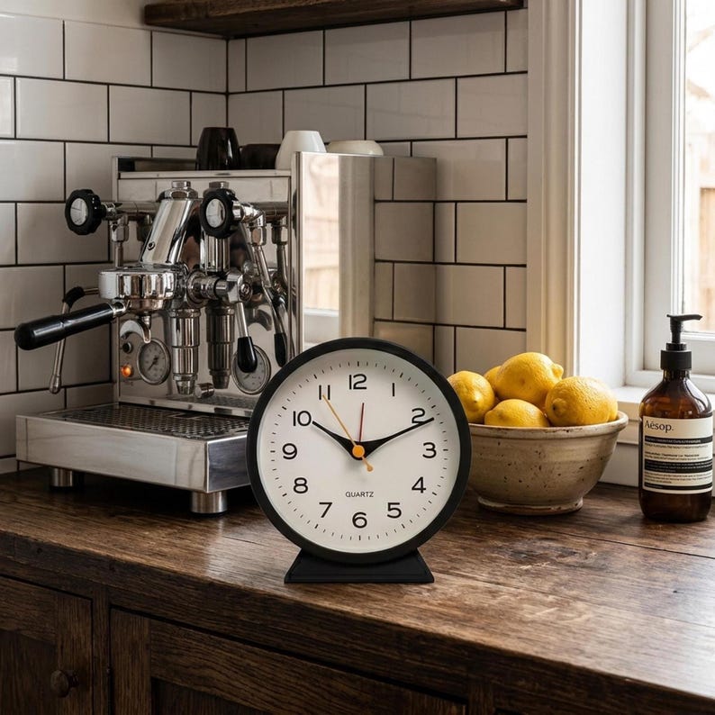 Silent Analog Alarm Clock Retro Bedside Desk Clock Vintage Small Nightstand Table Clock with Night Light for Bedroom Decor Black