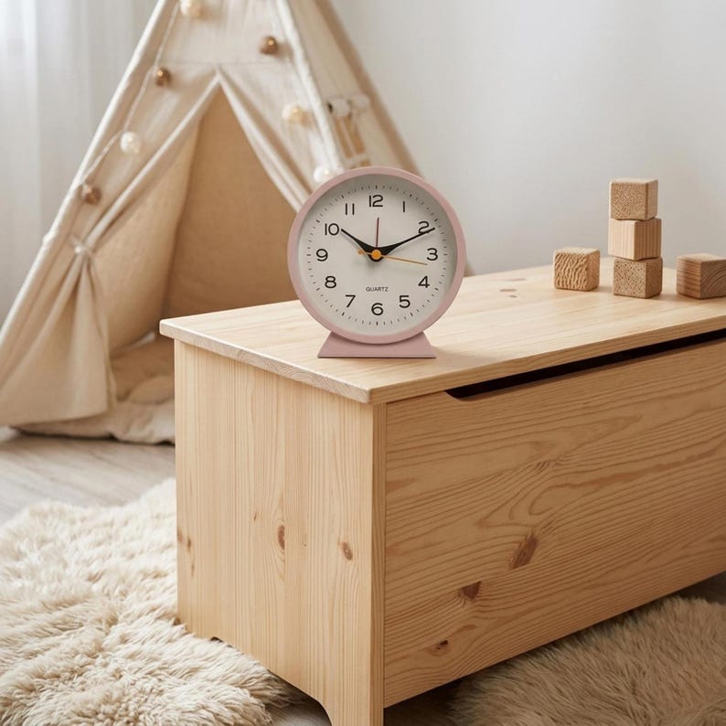 Silent Analog Alarm Clock Retro Bedside Desk Clock Vintage Small Nightstand Table Clock with Night Light for Bedroom Decor image 4