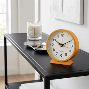 Silent Analog Alarm Clock Retro Bedside Desk Clock Vintage Small Nightstand Table Clock with Night Light for Bedroom Decor Orange