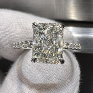 Bague de fiançailles en moissanite taille radiant, alliance pavée de diamants, grande bague rectangulaire, bague de mariage de luxe, alliance pour femme