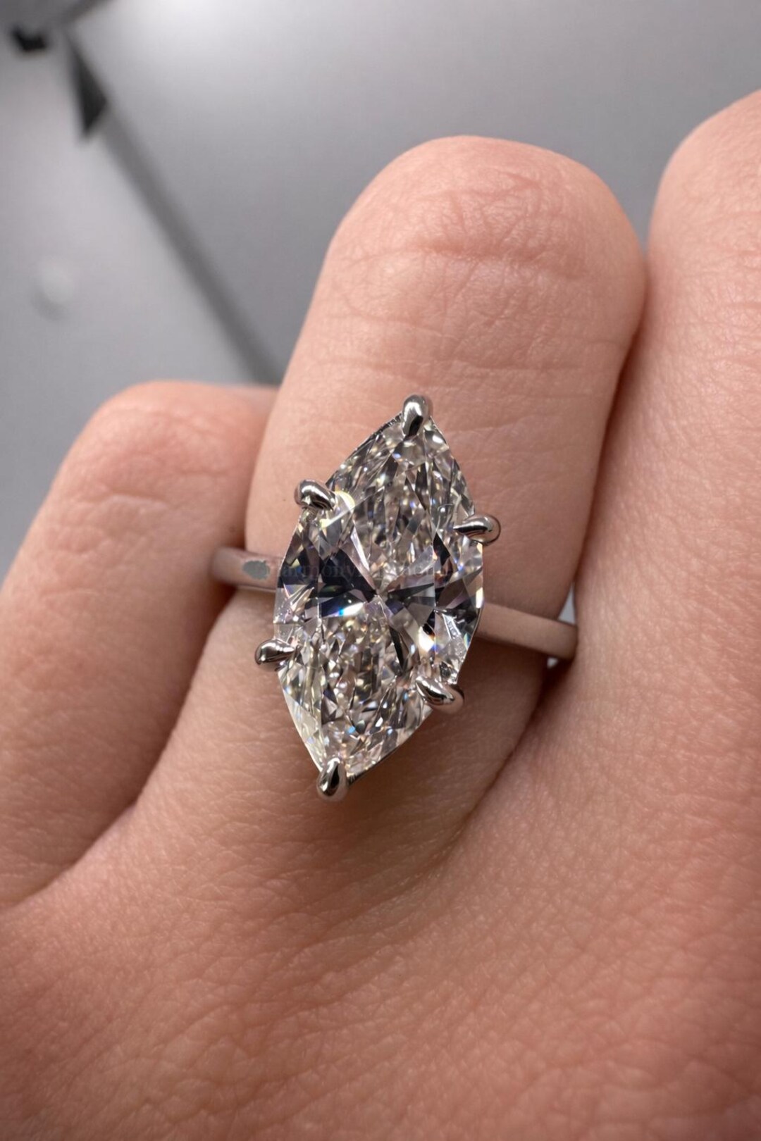 Marquise Cut Lab Grown Diamond Solitaire Engagement Ring | 14K White ...