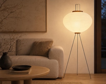 Lampadaire en papier, lampadaire japonais en papier de riz, déco Wabi Sabi Japandi, cadeau de pendaison de crémaillère