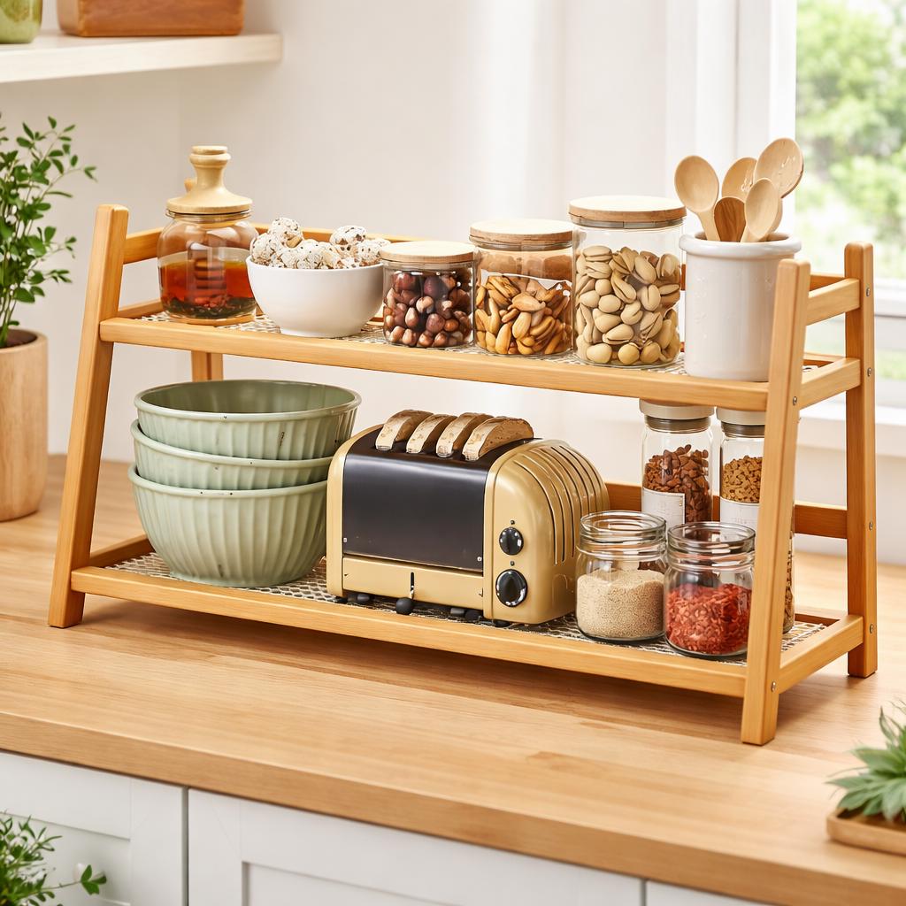 Gelaagde Plank Organizer 2 Tier Houten Display Stand voor Keuken