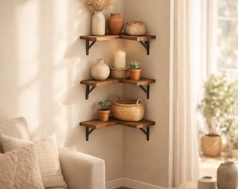 Handpicked rustieke hoekplanken set van 3, zwevend hout boho boerderij housewarmingcadeau