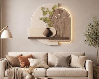 Applique murale LED, plante lumineuse flottante pour étagère, décoration géométrique Boho Japandi, cadeau de pendaison de crémaillère