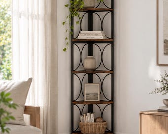 Corner Shelf, Corner Bookshelf, 6 Tier Corner Plant Stand, Tall Rustic Industrial Bookcase, Living Room Storage, Housewarming Gift