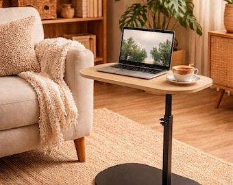 Handpicked Sofa-bijzettafel, tafel met draaibaar C-blad, verstelbaar laptopbureau, Japandi boho-decor