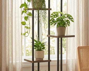 Handpicked 6-laags plantenstandaard • Hoge houten metalen binnenplank • Boho Japandi housewarmingcadeau