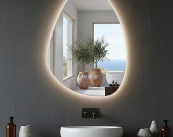 LED-badkamerspiegel, druppelvormige make-upspiegel met achtergrondverlichting, dimbare anti-condens wandspiegel, housewarmingcadeau