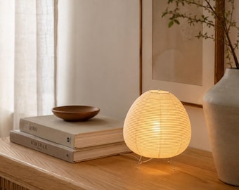 Rijstpapierlamp, noguchi-tafellamp in Akari-stijl, Japanse papieren lantaarn bedlampje, decor Japandi Wabi Sabi, housewarmingcadeau
