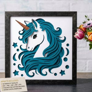 3D Unicorn SVG Layered Template | Paper Cut Shadow Box Design for Cricut | Fantasy Animal Cut File | Instant Download