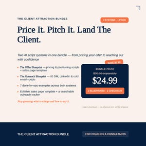 The Client Attraction Bundle | Offer + Outreach AI Script System for Coaches | Pricing, Sales Page and DM Templates | PDF Bundle